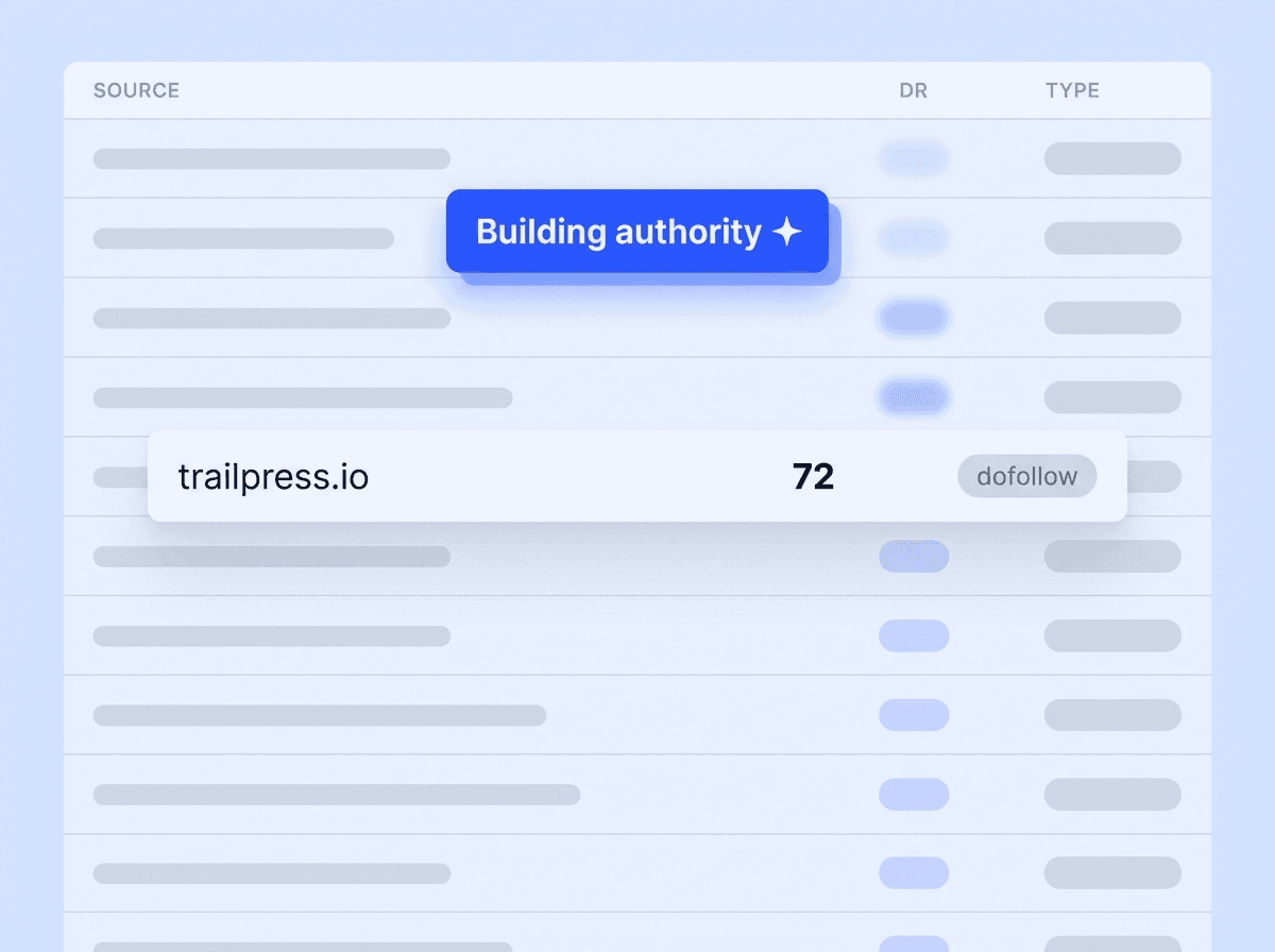 Bunzy backlink dashboard with verified dofollow rows and a rising authority line