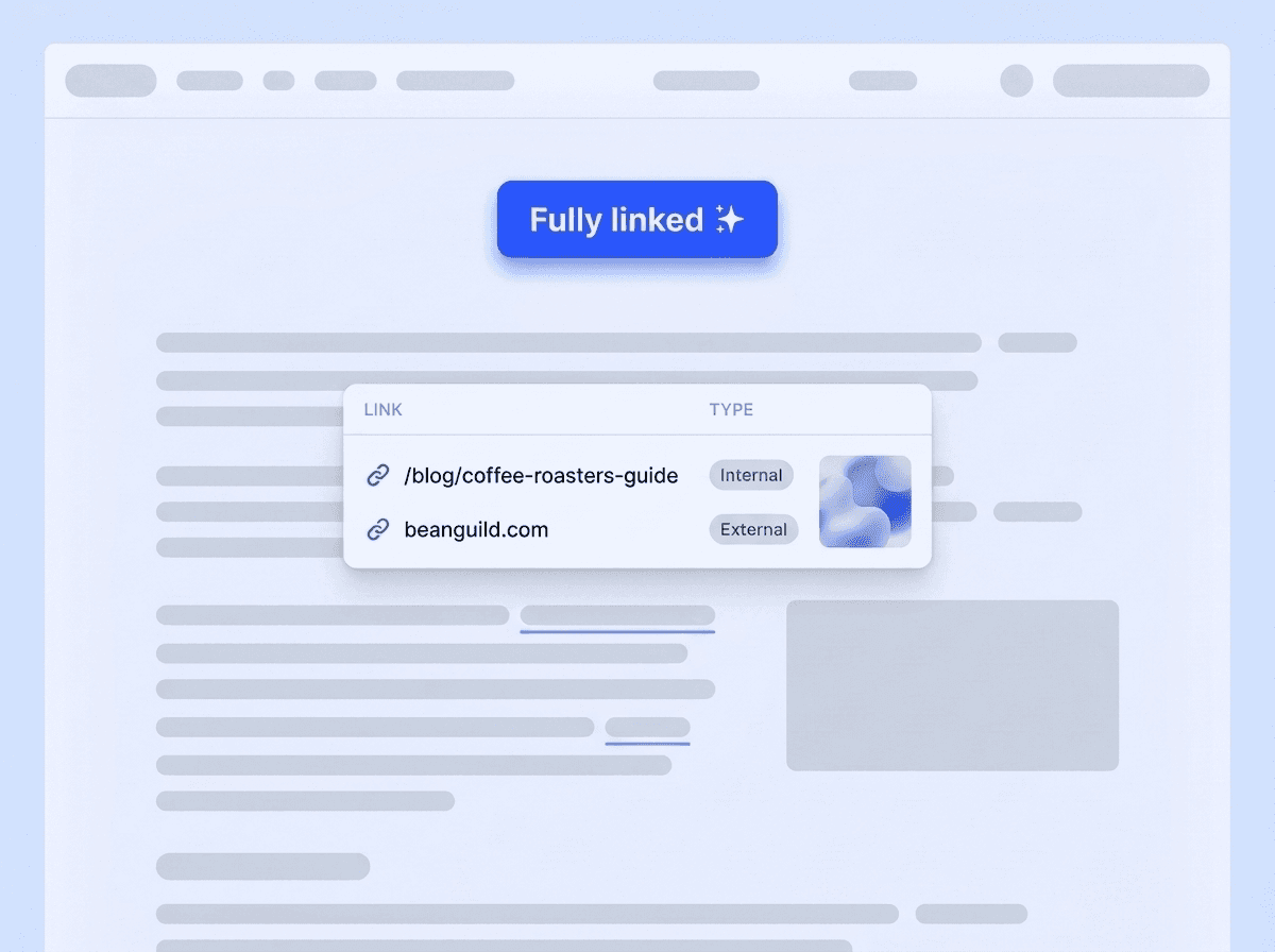 Bunzy article view with highlighted internal links and an AI image