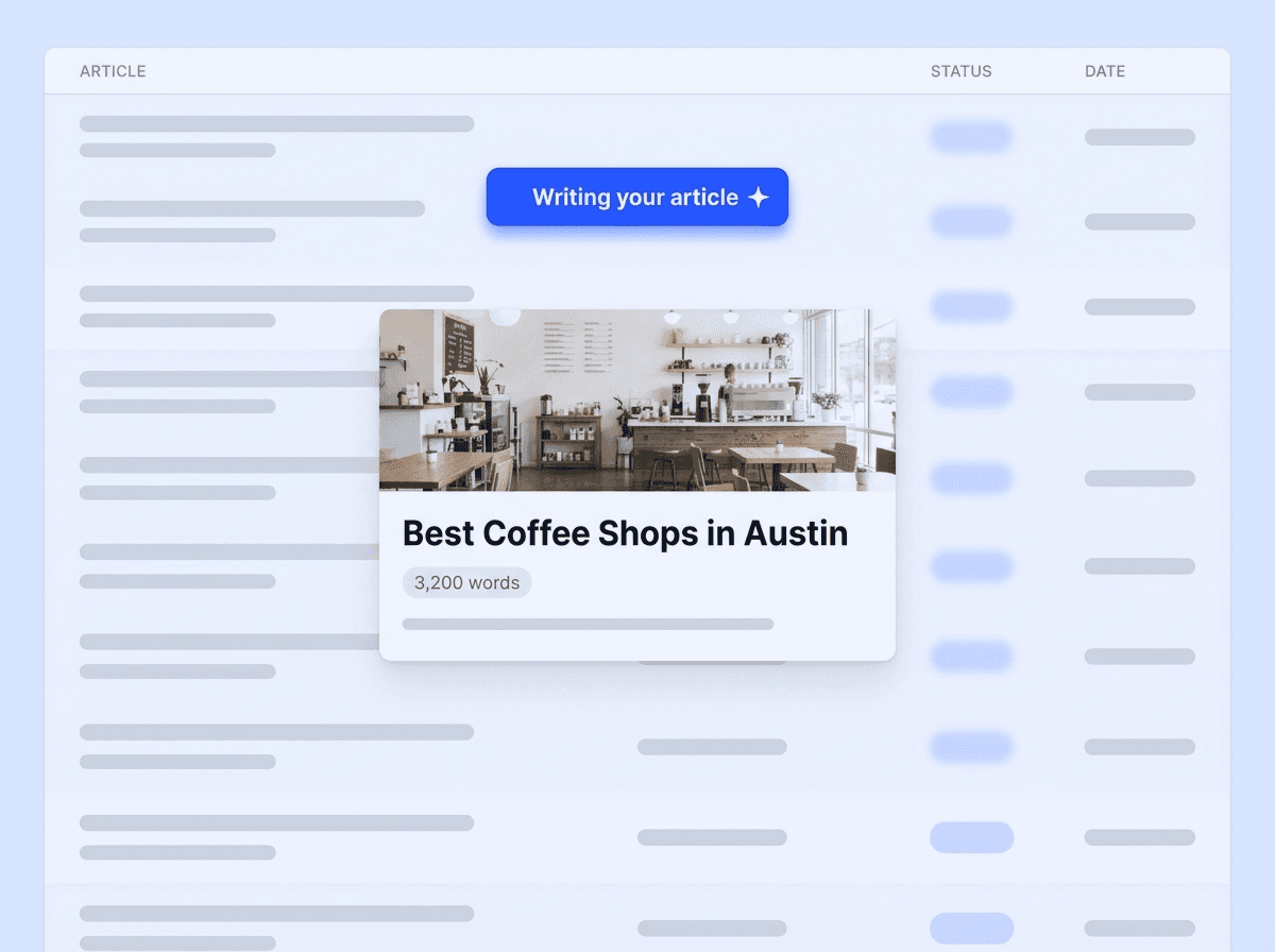 Bunzy content calendar with published, queued, and generating articles